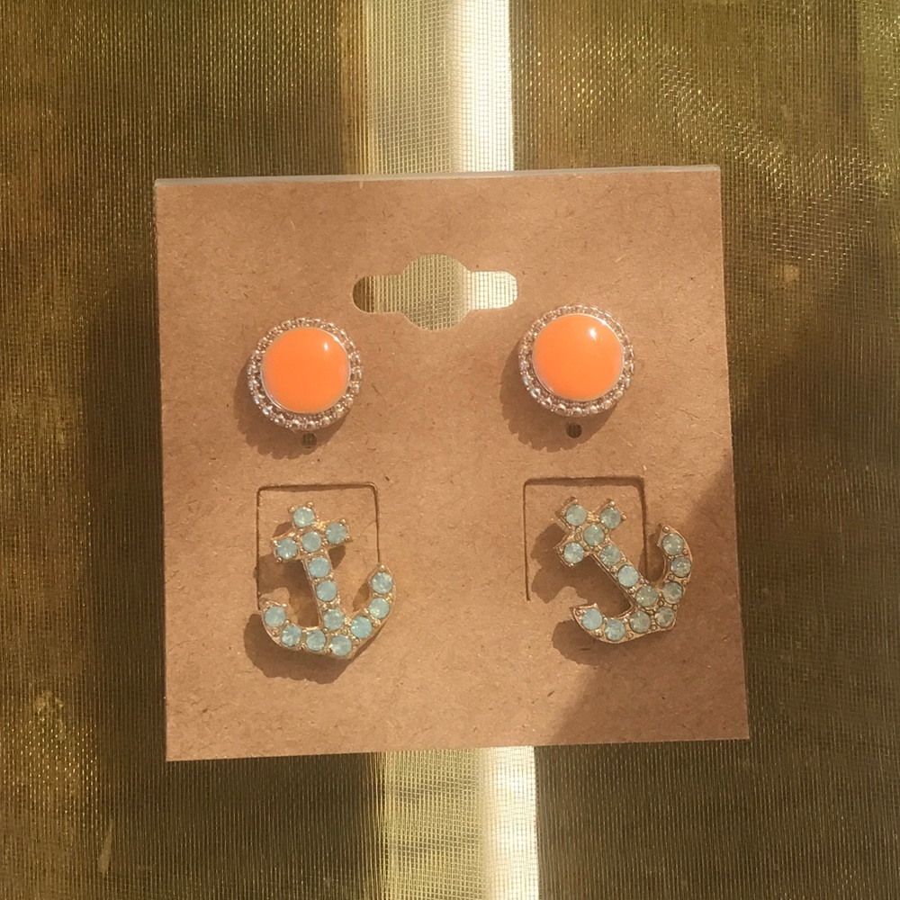Anchor and bohemian orange stud earrings